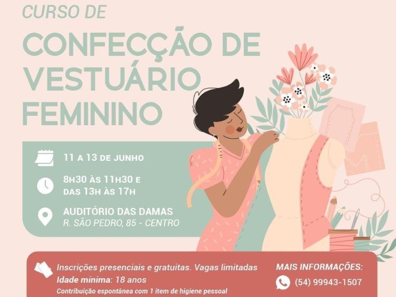 Curso Gratuito de Confecção de Vestuário Feminino - Damas de Caridade em Gramado