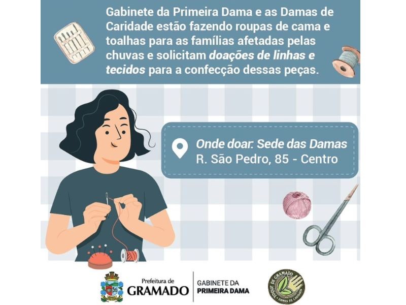 Voluntárias produzem roupas de cama para doação ás famílias atingidas pela enchente no RS - Damas de Caridade em Gramado